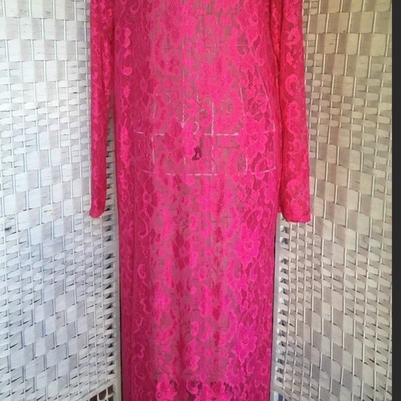 💖See New Listing💖  Bebo Fuchsia Pink Lace Kimono Duster Cover up Long Cardigan - Picture 4 of 5